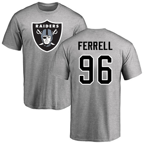 Men Oakland Raiders Ash Clelin Ferrell Name and Number Logo NFL Football #96 T Shirt->nfl t-shirts->Sports Accessory
